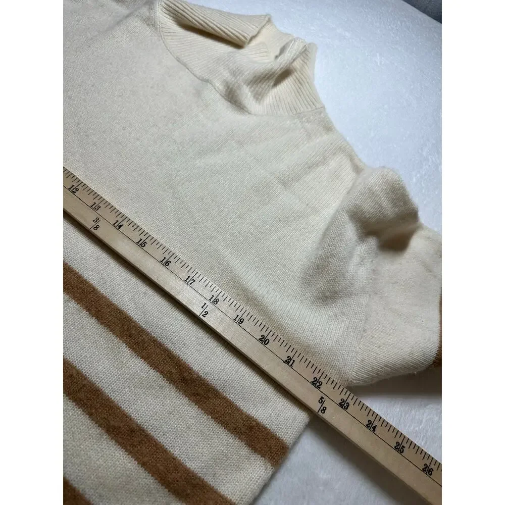 Frame Striped 100% Cashmere Sweater Size Small Oversized Mock Neck EUC Tan Cream